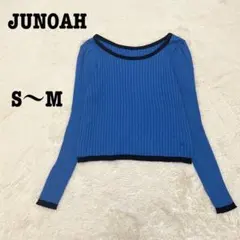 ジュノア リブニット トップス バイカラー 長袖 ショート丈 上品 大人可愛い