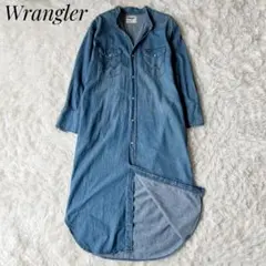 シップス別注 Wrangler ラングラー ノーカラー デニムシャツワンピースS