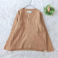 ROPE PICNIC Vネックケーブルニット38 長袖　キャメル　セーター