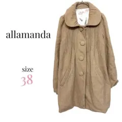 アラマンダ【38】丸襟 Aラインコート ウールコート アウタージャケットベージュ