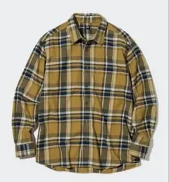 ユニクロ フランネルシャツ チェック マスタード✖️ネイビー L