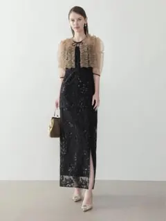 チュールフリルボレロフラワースパンコールＩラインワンピースドレス結婚式二次会