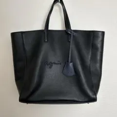 agnes b 濃紺レザーショルダートートバッグ
