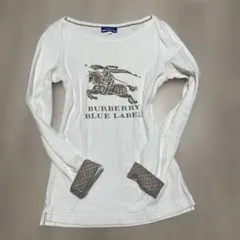 バーバリーブルーレーベル ロンT 長袖 ビッグロゴ ノバチェック 白 y2k