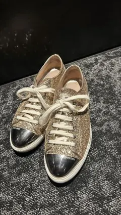 【極美品】ミュウミュウ☆デニム　スタッズ装飾　オックスフォード　厚底 極美品】ミュウミュウ☆デニム スタッズ装飾 オックスフォード 厚底