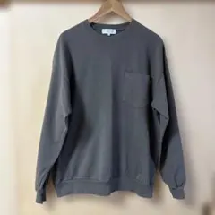 B:MING by BEAMS グレー カーキ長袖ポケット付トレーナーカットソー