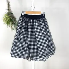 T01017 リバーシブル　スカート　チュール　ウエストゴム　ギンガムチェックのサムネイル