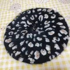 新品タグ付き★ ヒョウ柄 ニット ベレー帽 ビーズ付き