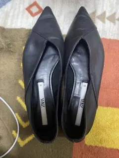 ZARA レザーフラットシューズ　ブラック35サイズ当日発送可能