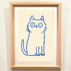 気まぐれ価格】【白猫さん イエロー】ハガキサイズ 額無し☆ 猫絵
