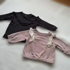 ☆H&Mネイビー系 Favonピンク系フリル長袖カットソーセット(厚め)