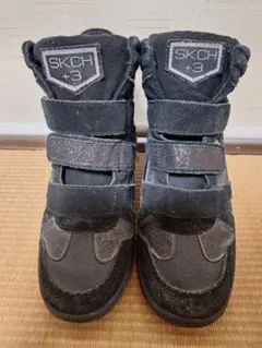 ★スケッチャーズ★厚底スニーカー　24.5cm　スエード黒ラメ　中古品