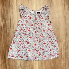 赤い花柄フリル袖ワンピース 95cm以下