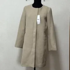 【新品タグ付き】a.v.v ウール混 ノーカラー ロングコート ベージュ L