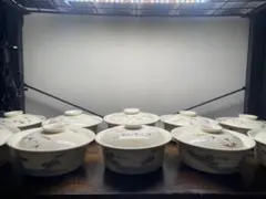 【山水文 蓋付き煮物椀 10客セット】草木灰釉 和食器 懐石 料亭