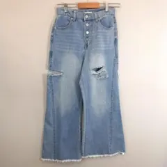 FUN ファン ダメージカットアウト ハイウエストワイドデニムパンツ Mフリンジのサムネイル