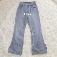 Chico ロールアップロゴ刺繍デニム　スカイブルー サイズ0 Sサイズ