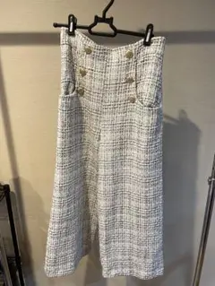 ホワイトツイード ボタン付きワイドレッグパンツ　120