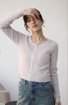 azul by moussy 【Wジップ配色リブカーディガン】　ニット