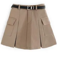 ベルトインパン裏地付き プリーツ カーゴ ミニスカート at2168