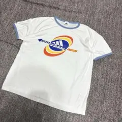 希少 old adidas 90~00sデサント製 リンガー ネック tシャツ