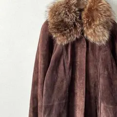 ロングコート レザーコート 豚革 スウェード 本革 ファー付き 大きめ 日本製