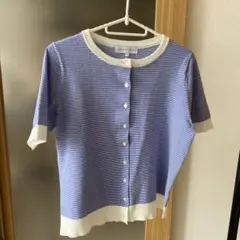 SEASON REASON 半袖ニット M 青と白ストライプ