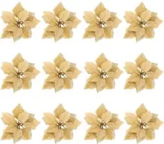 クリスマスツリー 飾り 人工花 フラワー オーナメント 12個 ペールゴールド
