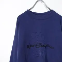 ミッキーマウス　ネイビー　英字　刺繍　デザイン　Vintage スウェット