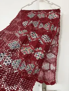 和装　ショール　編み　赤　レトロ