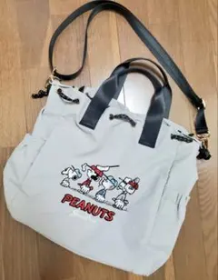【美品】PEANUTS スヌーピー ゴルフ柄 2WAY 巾着 ショルダーバッグのサムネイル