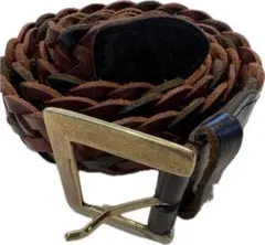 レザー編み込みベルト 金色バックル