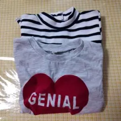 ストライプタートルネック＆ハートTシャツセット