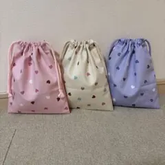 ハンドメイド⭐︎ハート柄給食巾着袋3枚セット