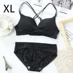 ノンワイヤーブラショーツセット 脇高 谷間 美胸 育乳 盛れる ブラック XL