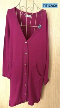 【TITICACA】　チチカカ　カーディガン　ニット　ロング丈　Vネック　ピンク
