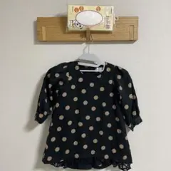 ⑤ブルーアズール　90水玉　長袖ワンピース（黒/ベージュ）　新品　白タイツ付き