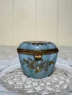 リモージュボックス 小物入れ 陶器 水色 金彩 花柄 フランスアンティーク