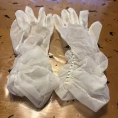 パール装飾　手袋　ホワイト シフォン ウェディンググローブ