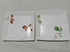 【２枚】たち吉 四角 皿 大皿 陶器 葉っぱ 組皿 2客 草花