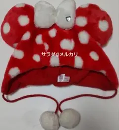 ディズニー　レア　ミニー　ファンキャップ　防寒　リボン　水玉　ドット　赤　白