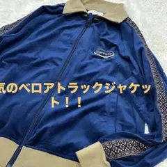 【Timely Warning】人気！ベロア　トラックジャケット　ネイビー　刺繍