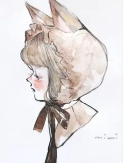 女の子 ねこ耳 手描きイラスト アナログイラスト オリジナルイラスト