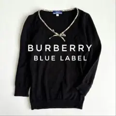 M　BURBERRY BLUE LABEL　Vネック縁取りチェックのカットソー 2026年最新】BURBERRY BLUE LABEL ネック：Vネック レディース 五分袖