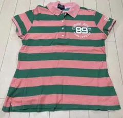 【美品】PEARLY GATES パーリーゲイツ ポロシャツS ボーダーピンク緑