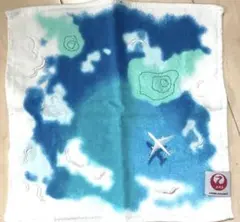 JAL ハンドタオル 青い海　と　飛行機　ミニタオル　ハンカチ