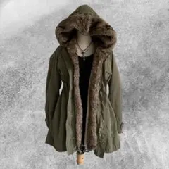 ファーレザーモッズコート　 grunge y2k punk military Y2K 平成ギャル 平成 ギャル 平成ファッション モッズコート 00