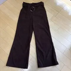 ブラウン コーデュロイ ワイドパンツ ベルト付き
