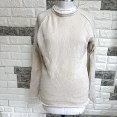 美品【アダムエロペ】長袖ニット クルーネック ベージュ Mシンプルリネン麻混のサムネイル