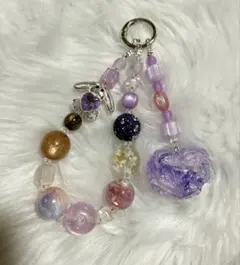 ハンドメイド携帯ストラップ ウサギチャーム付き